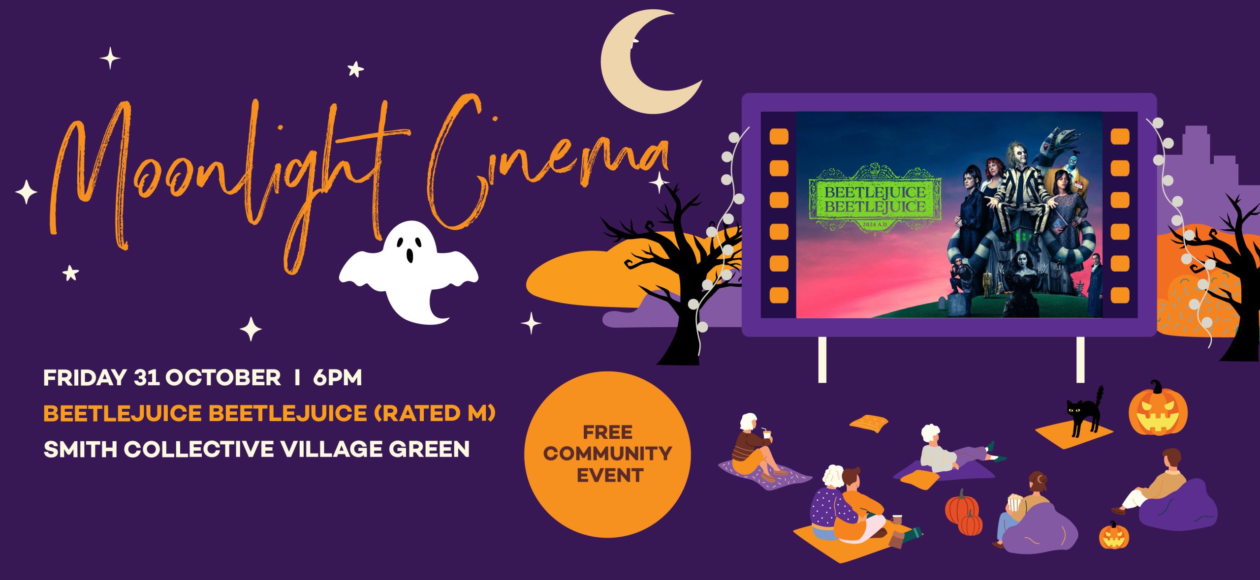 Smith collective moonlight cinema Nov 2025 Beetlejuice Beetlejuice digital webpage banner scaled | The Smith Village